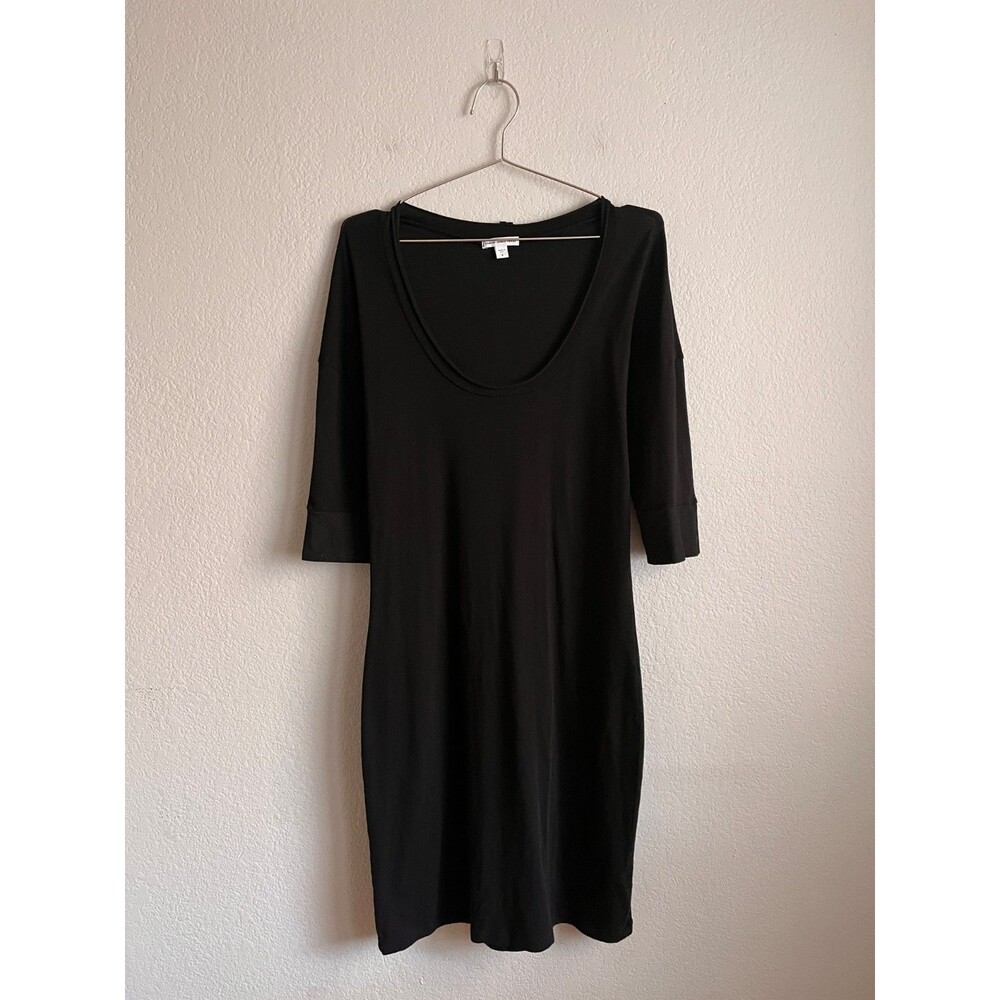 James Perse Scoop Neck 3/4 Sleeve Bodycon Dress in Black Size 4/XL